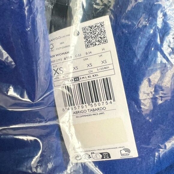🩷 Mango - Women's Buttoned Wool Blend Coat - Blue. Size: XS. NWT. (1365) - Picture 7 of 16